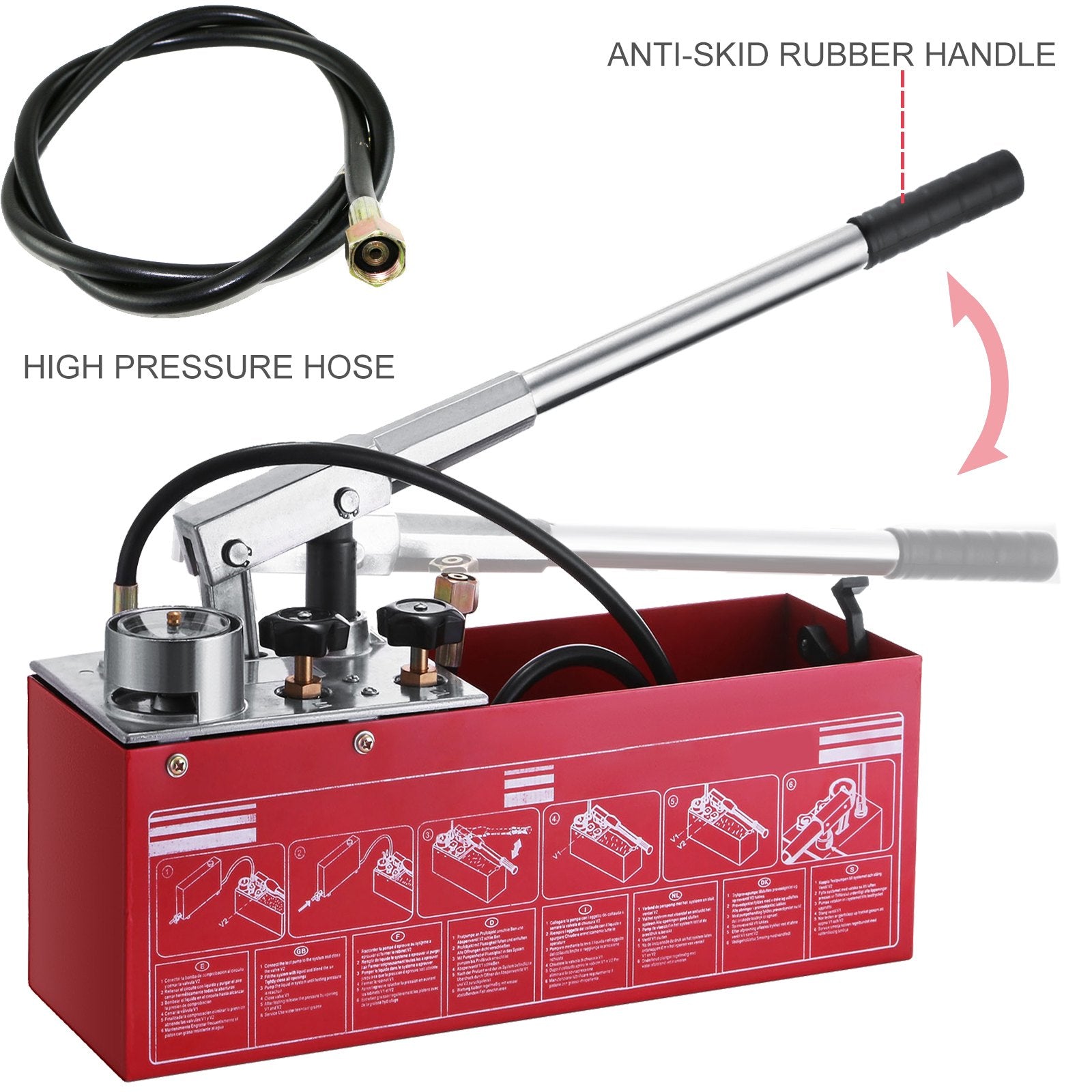 Hydraulic Pressure Test Pump 50 Bar Hand Pressure Test Pump 726 PSI 3.2 Gallon Tank 45ML 1/2