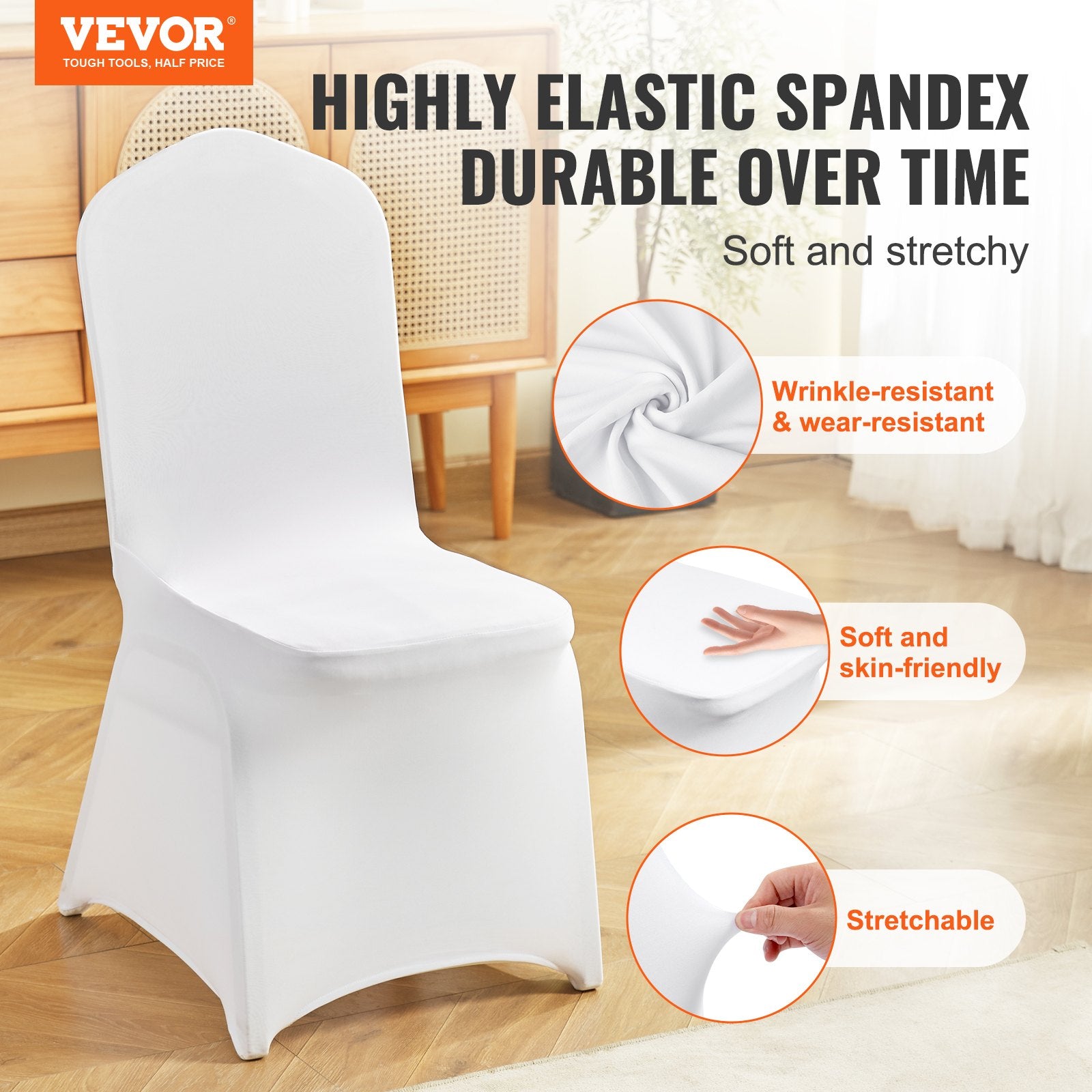 Stretch Spandex Folding Chair Covers, Universal Fitted Chair Cover, Removable Washable Protective Slipcovers, for Wedding, Holiday, Banquet, Party, Celebration, Dining (50PCS White)