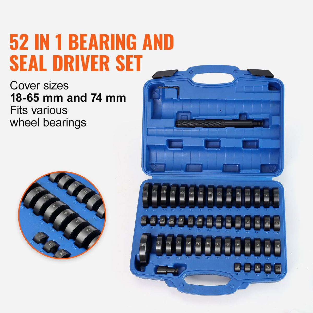 52-Piece Bushing Bearing Press Kit, Wheel Bearing Race and Seal Removal Tool Set
