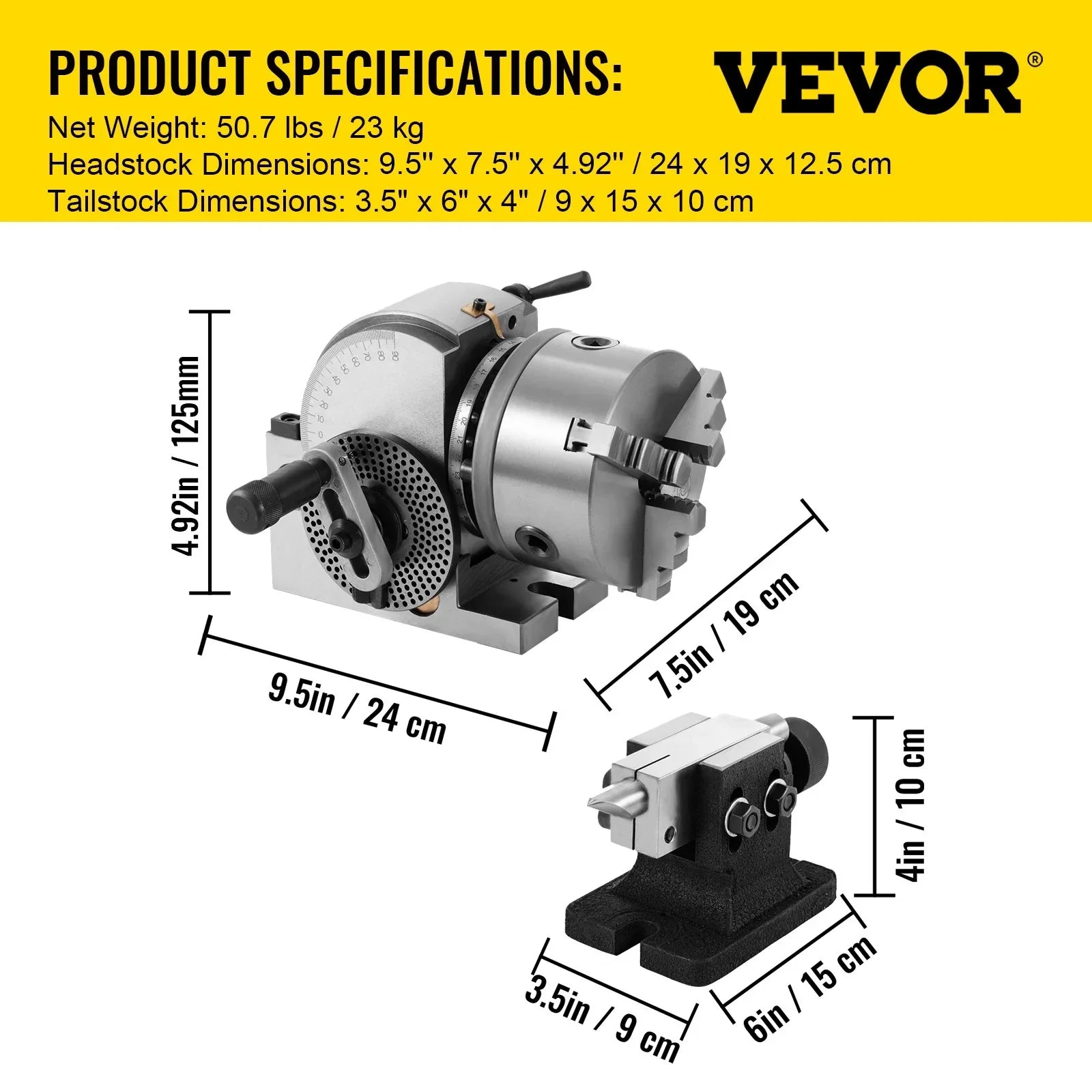 BS-0 Dividing Head 5 Inch, Precision Dividing Head Set with 5