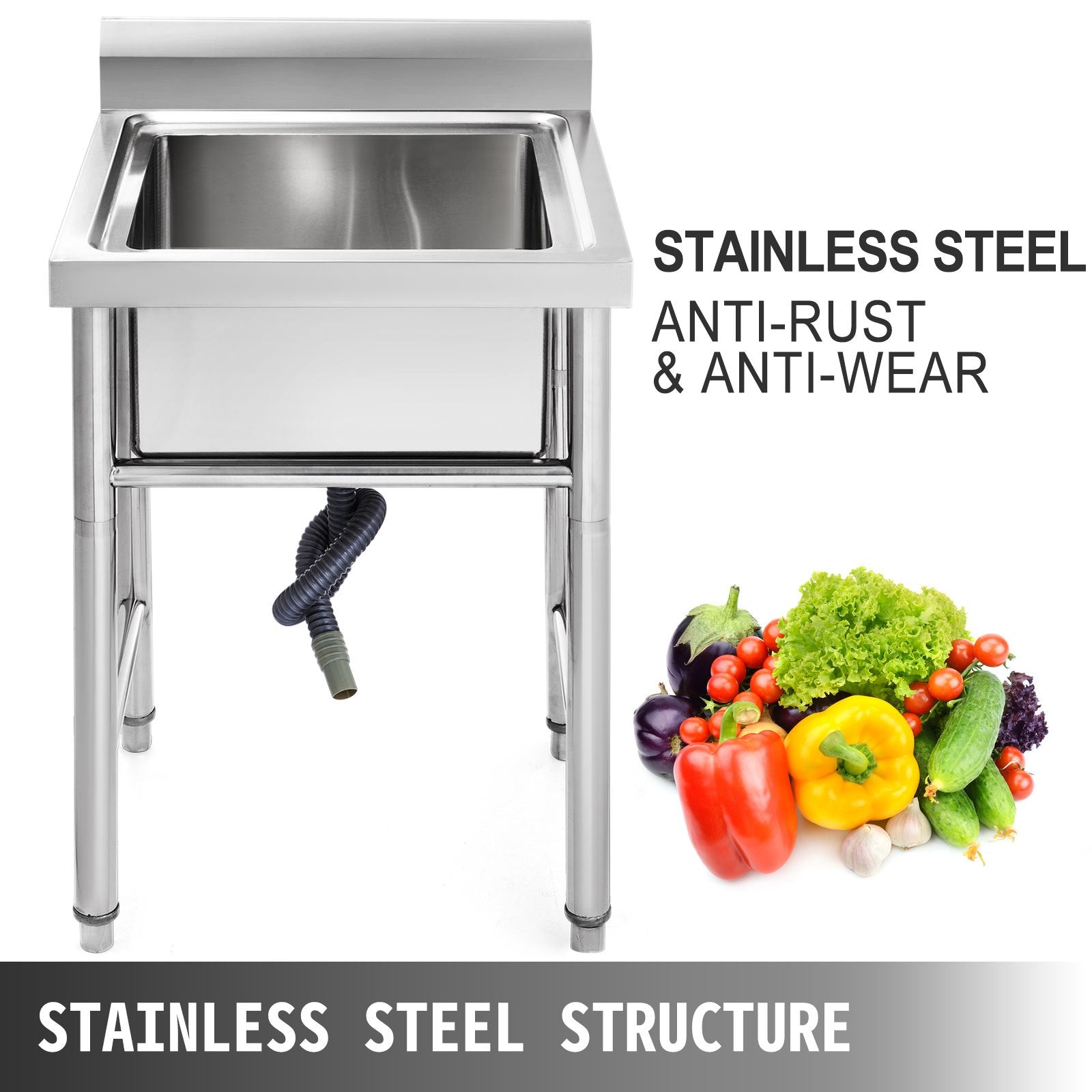 Handmade Sink Non-magnetic Stainless Steel Kitchen Sink Hand Made 1 Compartment 44.4 x 41.9 x 25.4 cm Capacity Huge Tub Sink for Farmhouse Cafe Shop Hospital