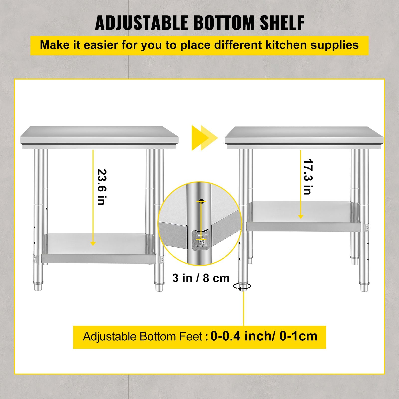 Commercial Worktable & Workstation 24 x 30 x 32 Inch Stainless Steel Work Table Heavy Duty Commercial Food Prep Work Table for Home, Kitchen, Restaurant Metal Prep Table with Adjustable Feet