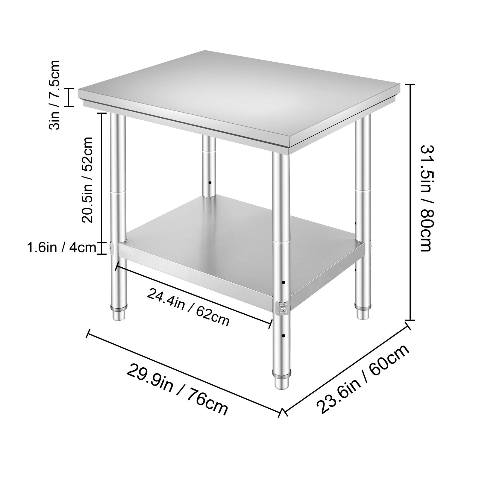 Commercial Worktable & Workstation 24 x 30 x 32 Inch Stainless Steel Work Table Heavy Duty Commercial Food Prep Work Table for Home, Kitchen, Restaurant Metal Prep Table with Adjustable Feet