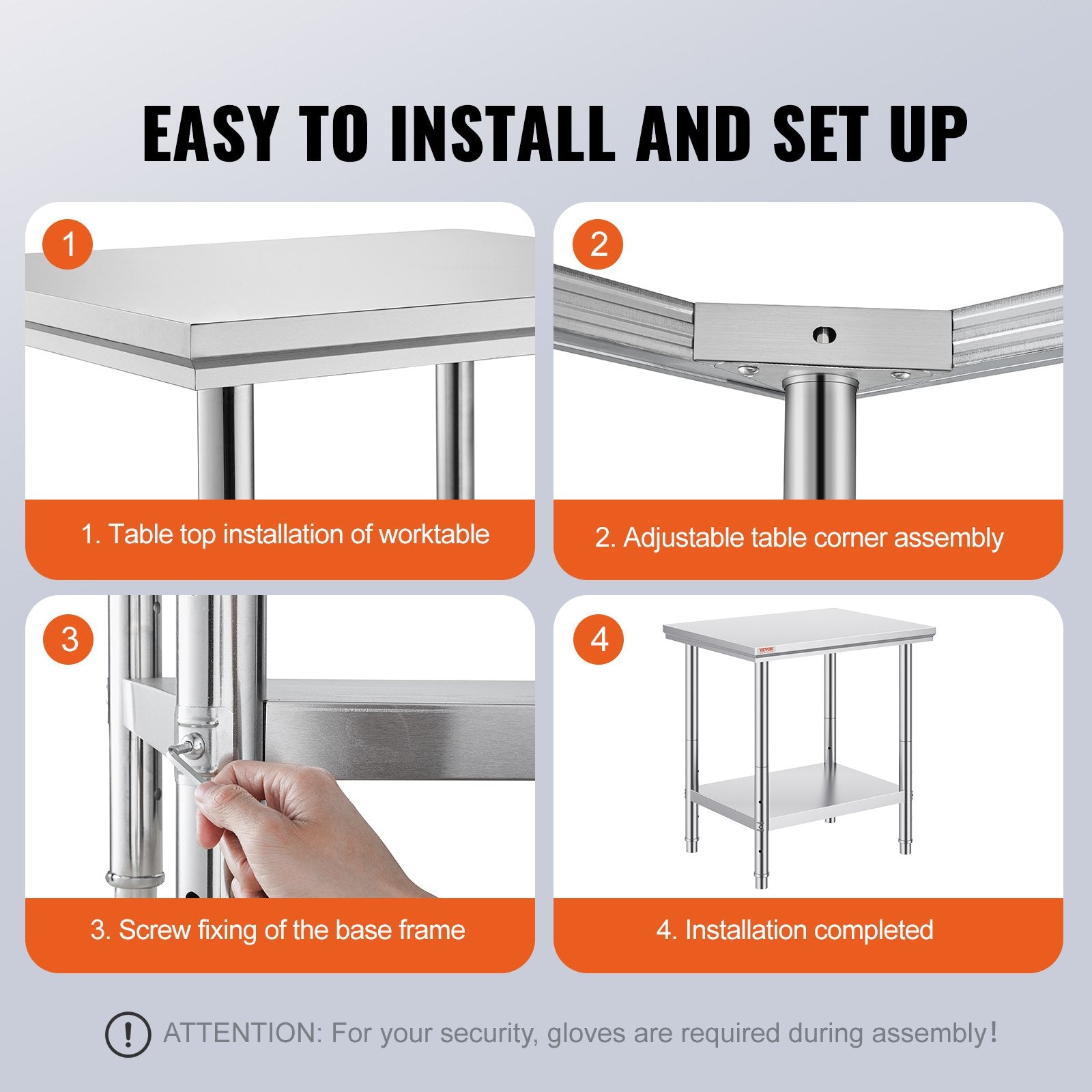 Commercial Worktable & Workstation 24 x 30 x 32 Inch Stainless Steel Work Table Heavy Duty Commercial Food Prep Work Table for Home, Kitchen, Restaurant Metal Prep Table with Adjustable Feet