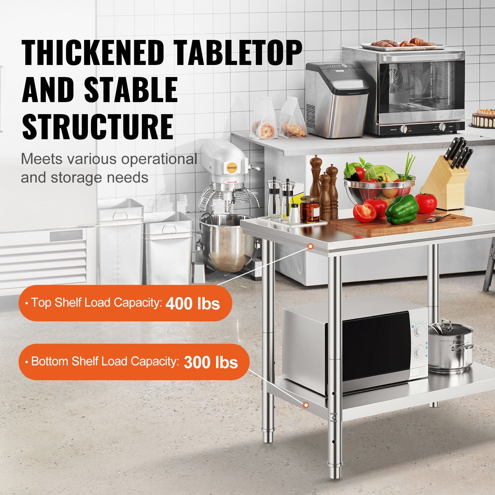910x610mm Stainless Steel Kitchen Bench Commercial Work Food Prep Table
