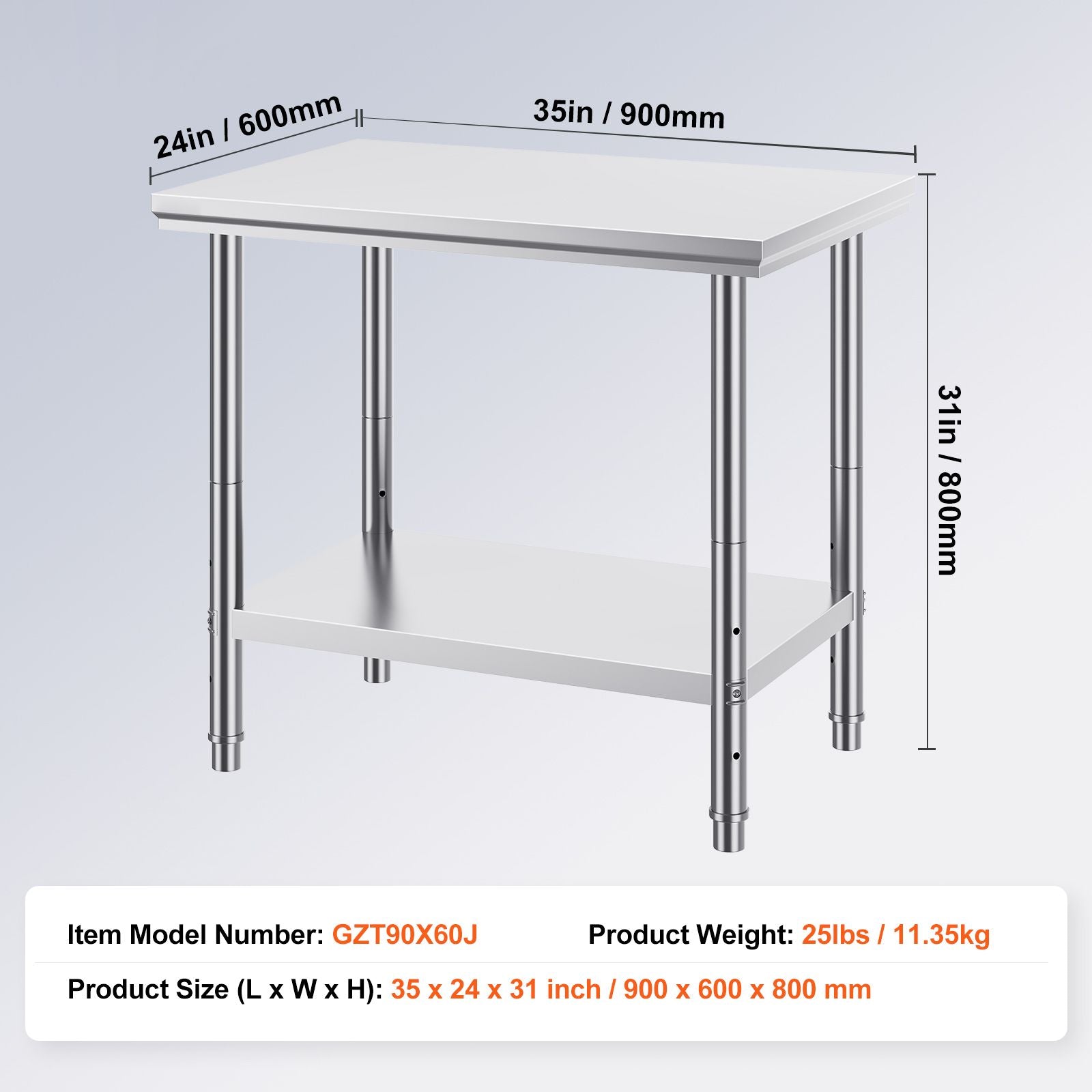 910x610mm Stainless Steel Kitchen Bench Commercial Work Food Prep Table