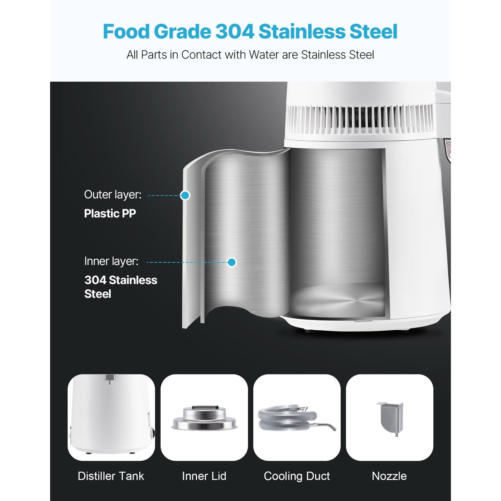 6L Water Distiller Home Countertop Purifier Machine 900W Plastic Container