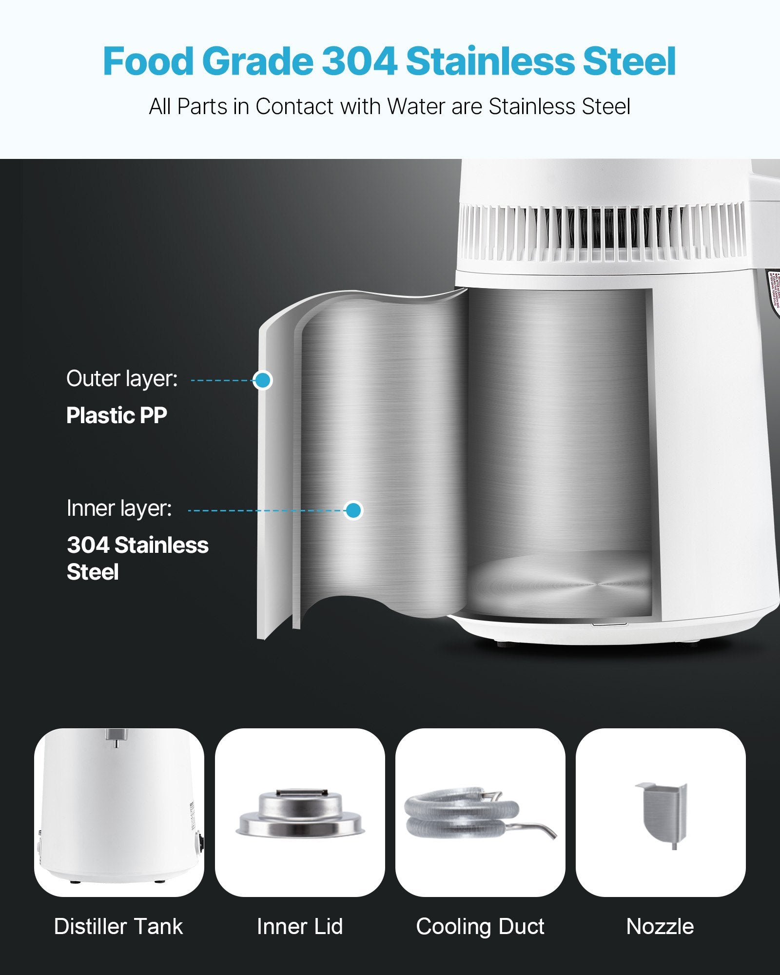 6L Water Distiller Home Countertop Purifier Machine 900W Plastic Container