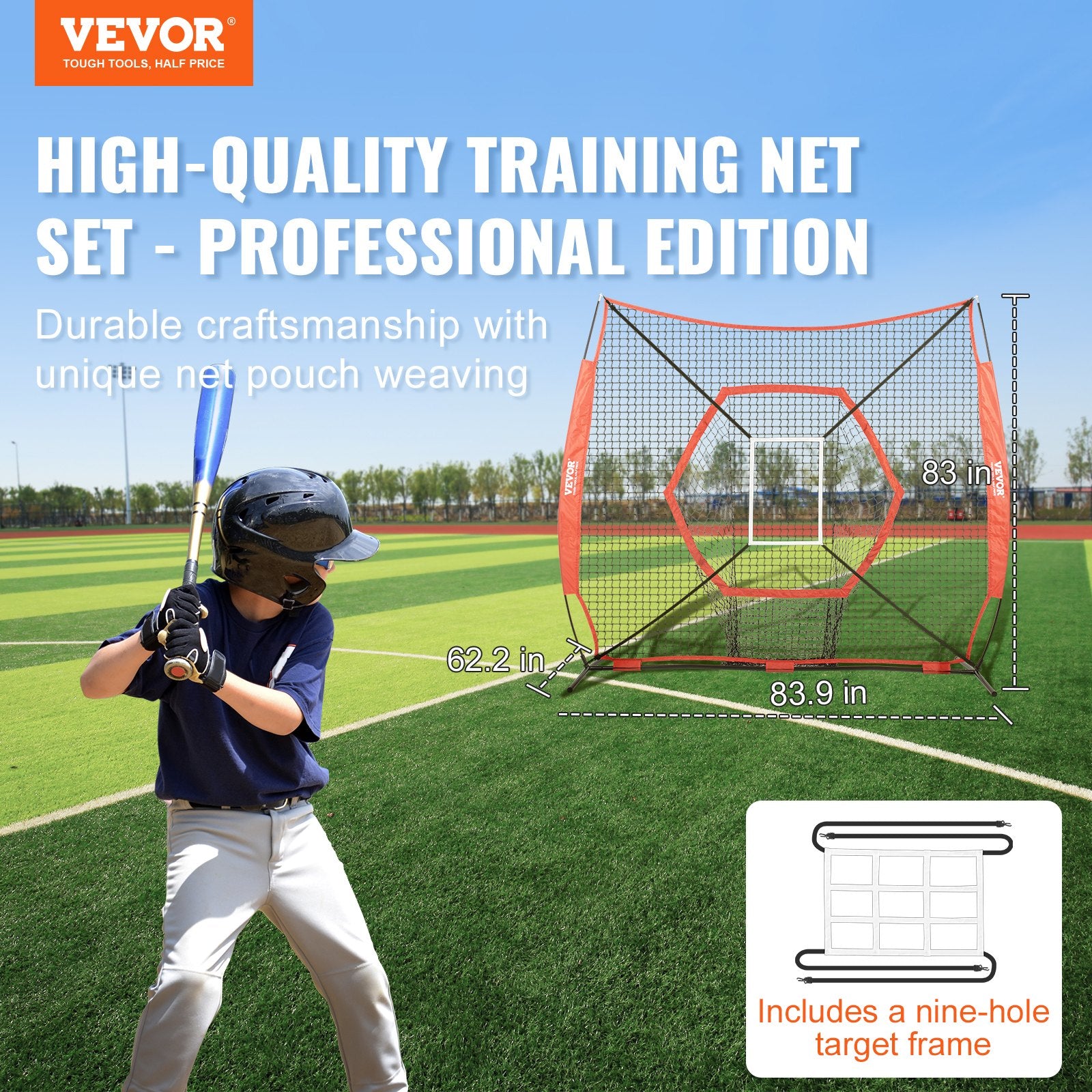 7x7 ft Baseball Softball Practice Net, Portable Baseball Training Net for Hitting Batting Catching Pitching, Backstop Baseball Equipment Training Aids with Bow Frame, Carry Bag, and Strike Zone