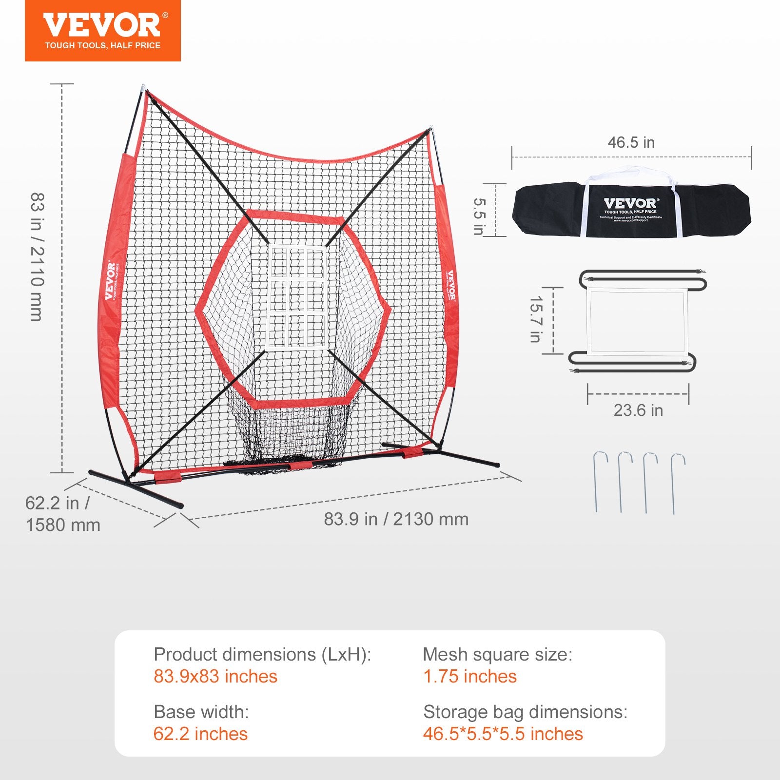 7x7 ft Baseball Softball Practice Net, Portable Baseball Training Net for Hitting Batting Catching Pitching, Backstop Baseball Equipment Training Aids with Bow Frame, Carry Bag, and Strike Zone