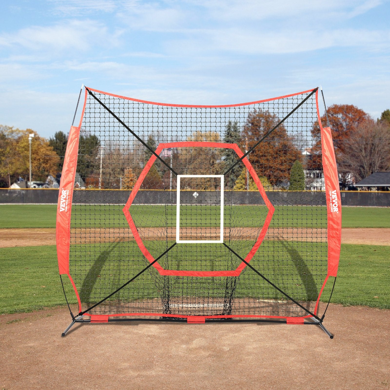 7x7 ft Baseball Softball Practice Net, Portable Baseball Training Net for Hitting Batting Catching Pitching, Backstop Baseball Equipment Training Aids with Bow Frame, Carry Bag, and Strike Zone