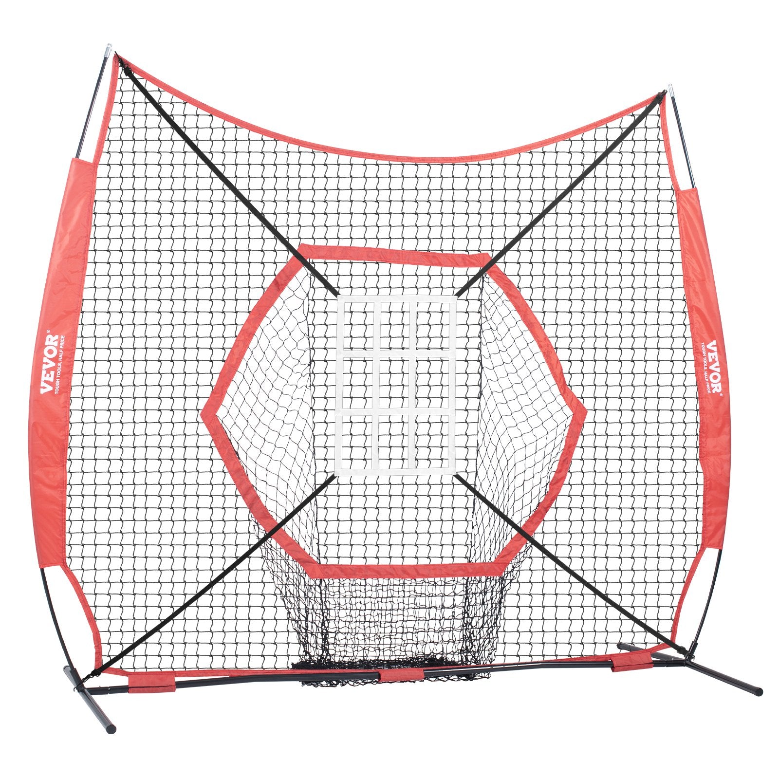 7x7 ft Baseball Softball Practice Net, Portable Baseball Training Net for Hitting Batting Catching Pitching, Backstop Baseball Equipment Training Aids with Bow Frame, Carry Bag, and Strike Zone