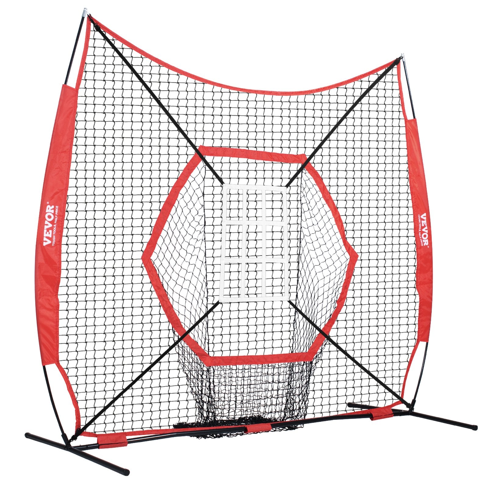 7x7 ft Baseball Softball Practice Net, Portable Baseball Training Net for Hitting Batting Catching Pitching, Backstop Baseball Equipment Training Aids with Bow Frame, Carry Bag, and Strike Zone