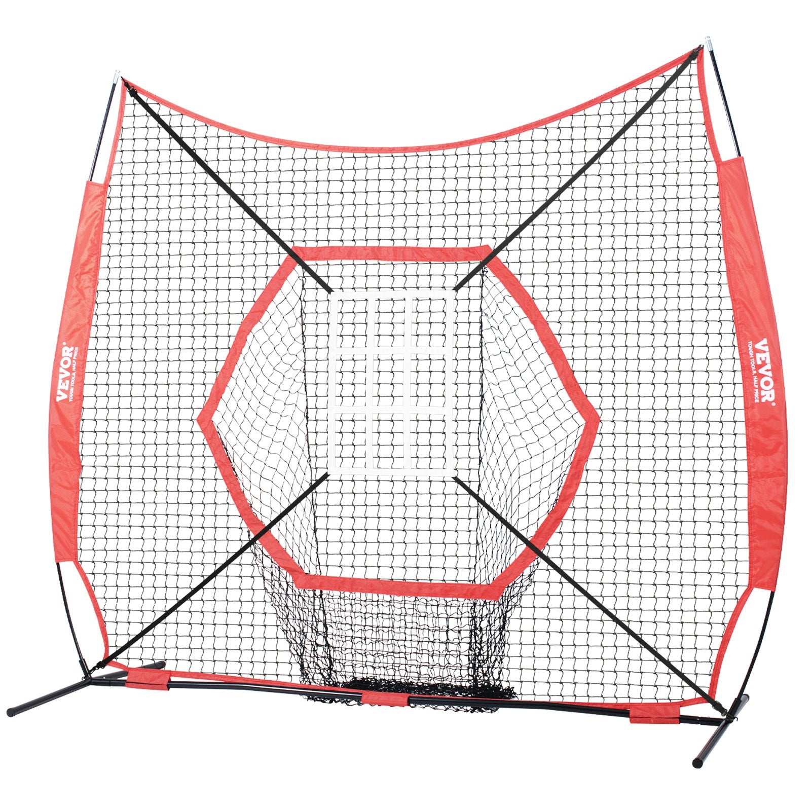 7x7 ft Baseball Softball Practice Net, Portable Baseball Training Net for Hitting Batting Catching Pitching, Backstop Baseball Equipment Training Aids with Bow Frame, Carry Bag, and Strike Zone