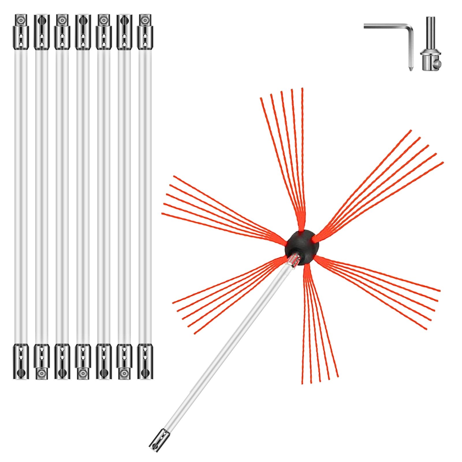 Chimney Sweeping Brush Rotary Chimney Brush 315Inch Chimney Brush Rod Kit 8 Rods with Nylon Flexible Rods (8 Rods)