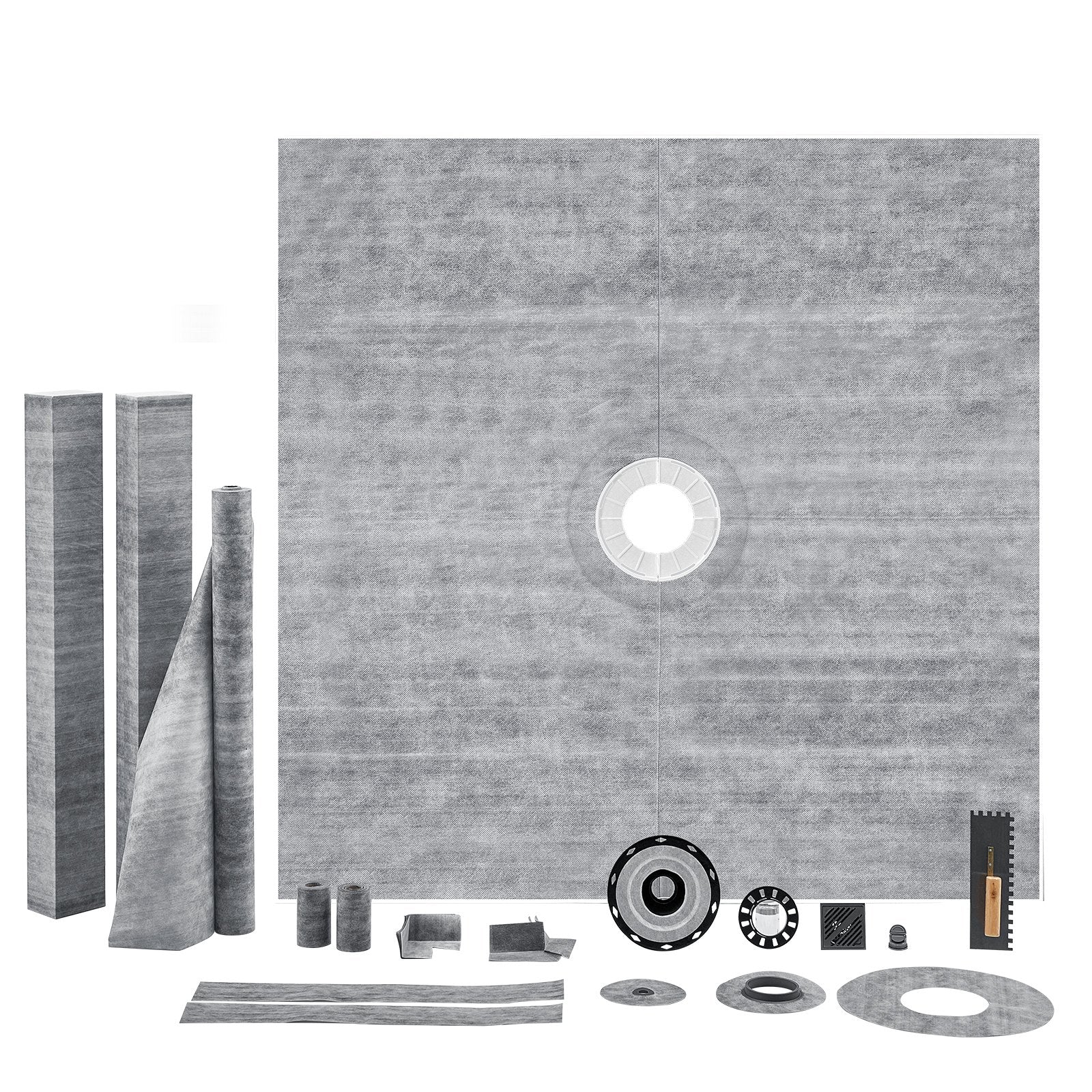 Shower Curb Kit, 1828x1828mm, 72"x72" Shower Pan Kit with 50.8mm ABS Central Flange, 101.6mm Stainless Steel Grate, Waterproof Shower Curb & Membrane & Strip, Shower Pan Slope Sticks Fit for Bathroom