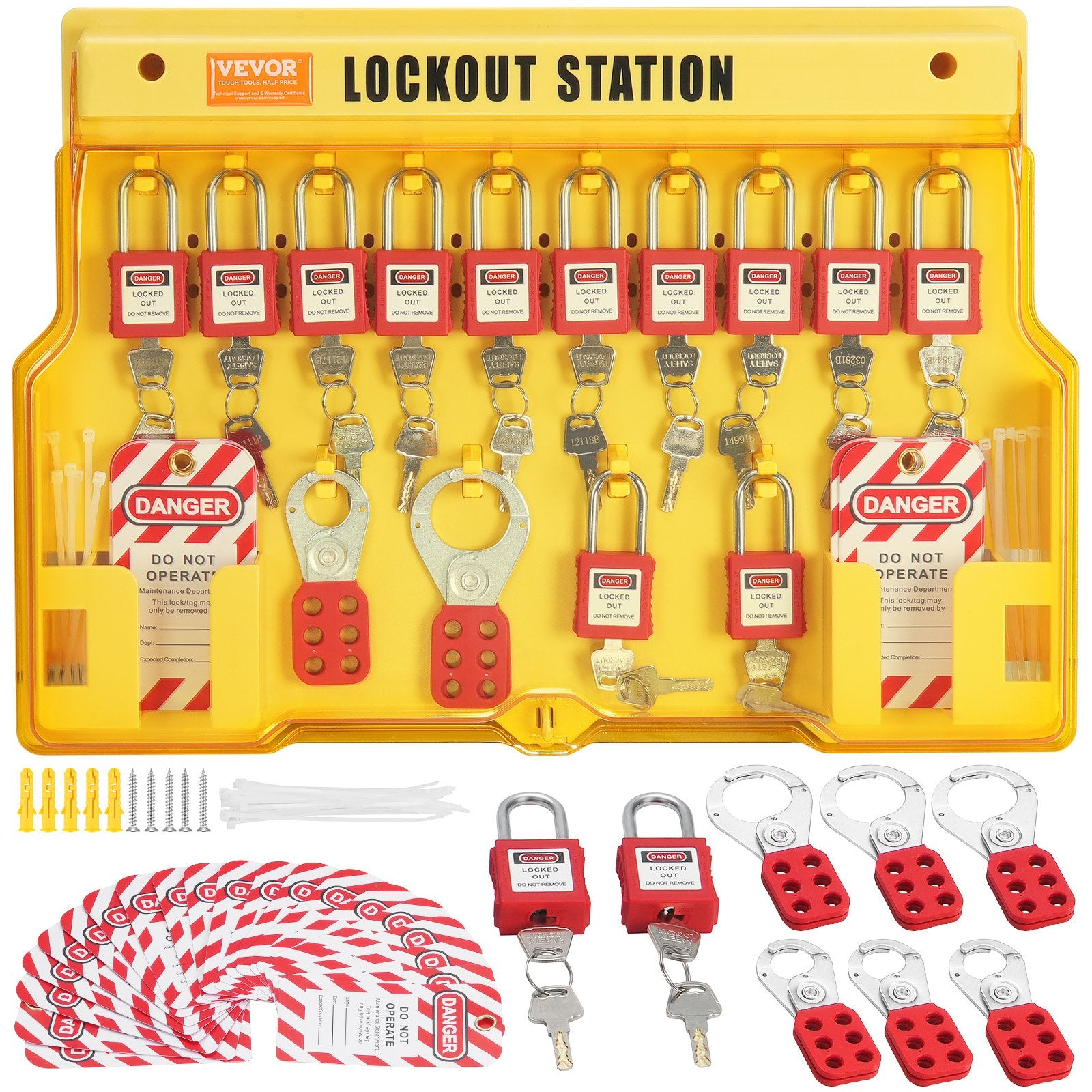 Electrical Lockout Tagout Kit, 60 PCS Safety Lockout Tagout Station Includes Padlocks, Hasps, Tags, Nylon Ties, Expansion Kit, and Lockout Station Board, for Industrial, Electric Power