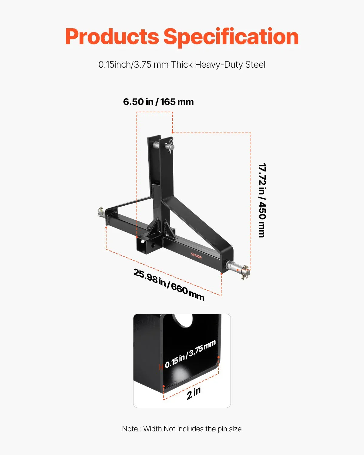 3 Point Trailer Hitch with 2 in Receiver, 3pt Quick Hitch Attachment for Category 1 Tractor, 3000lbs Capacity, Tow Drawbar Adapter, Compatible with Kubota, Mahindra, Ford, Yanmar, John Deere