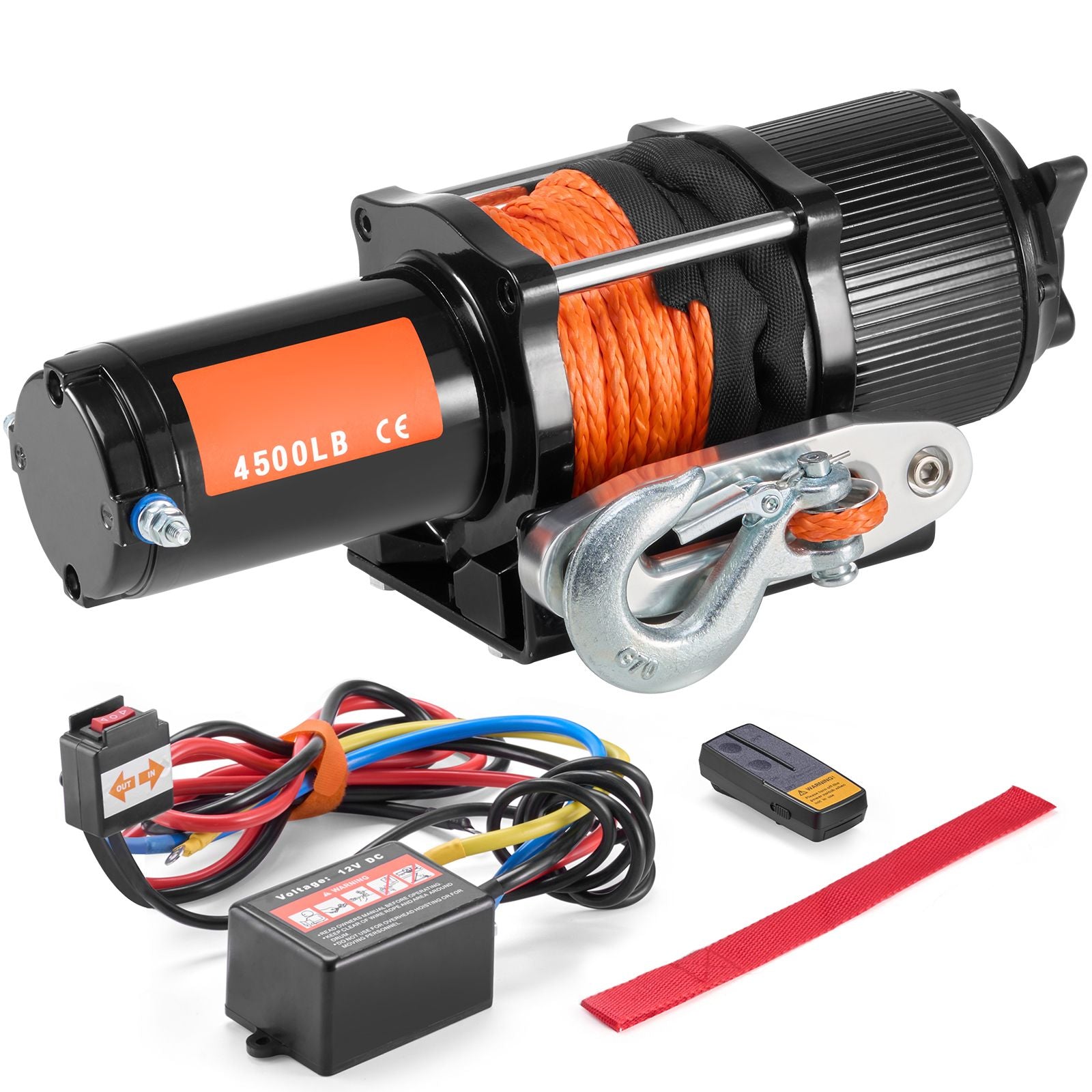 Electric Winch ATV UTV 2041 kg Synthetic Rope Waterproof Remote Control