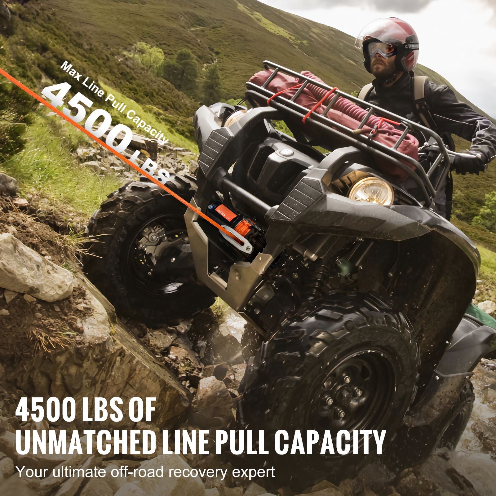 Electric Winch ATV UTV 2041 kg Synthetic Rope Waterproof Remote Control