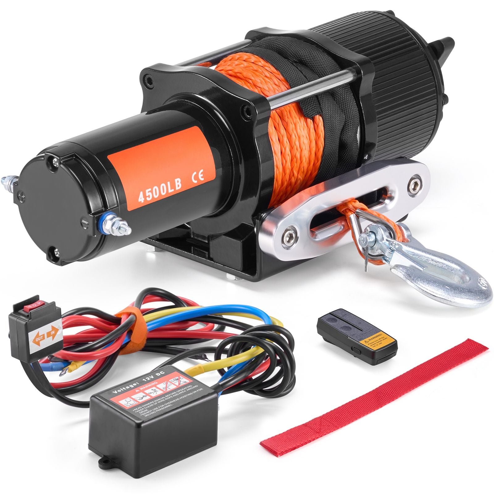 Electric Winch ATV UTV 2041 kg Synthetic Rope Waterproof Remote Control