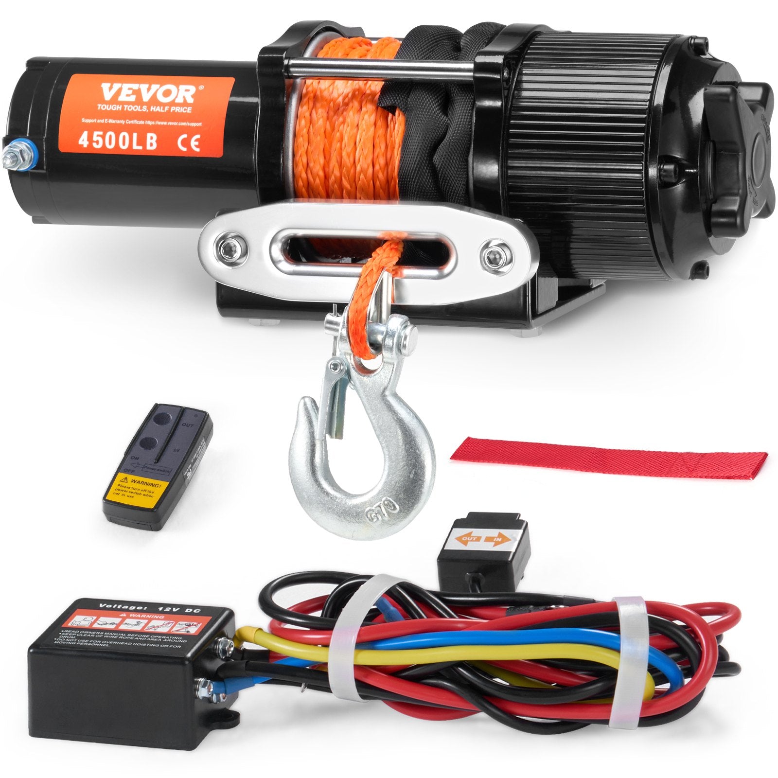 Electric Winch ATV UTV 2041 kg Synthetic Rope Waterproof Remote Control