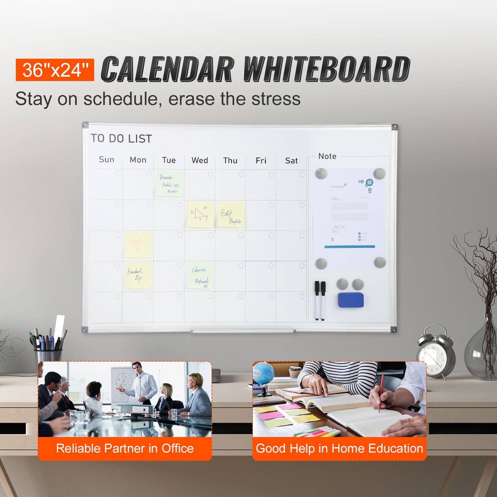 Magnetic Whiteboard Dry Erase Board 36" x 24" Wall Mounted for Office