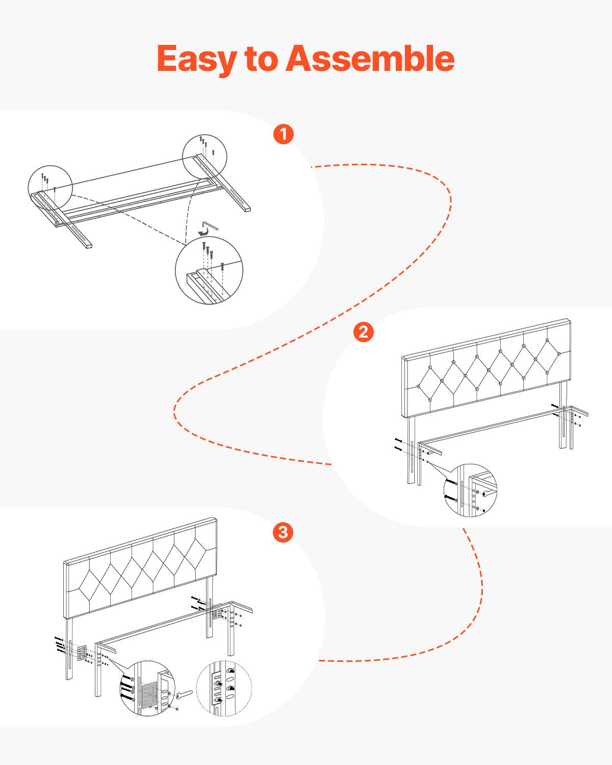 Headboard, Full Size Headboard with Adjustable Height, Comfortable Diamond Tufted for Full Size Bed, W 56.3 x H（35.6-47.4）inches, Ideal for Bedroom, Hotel, Homestay, Dormitory, Light Grey