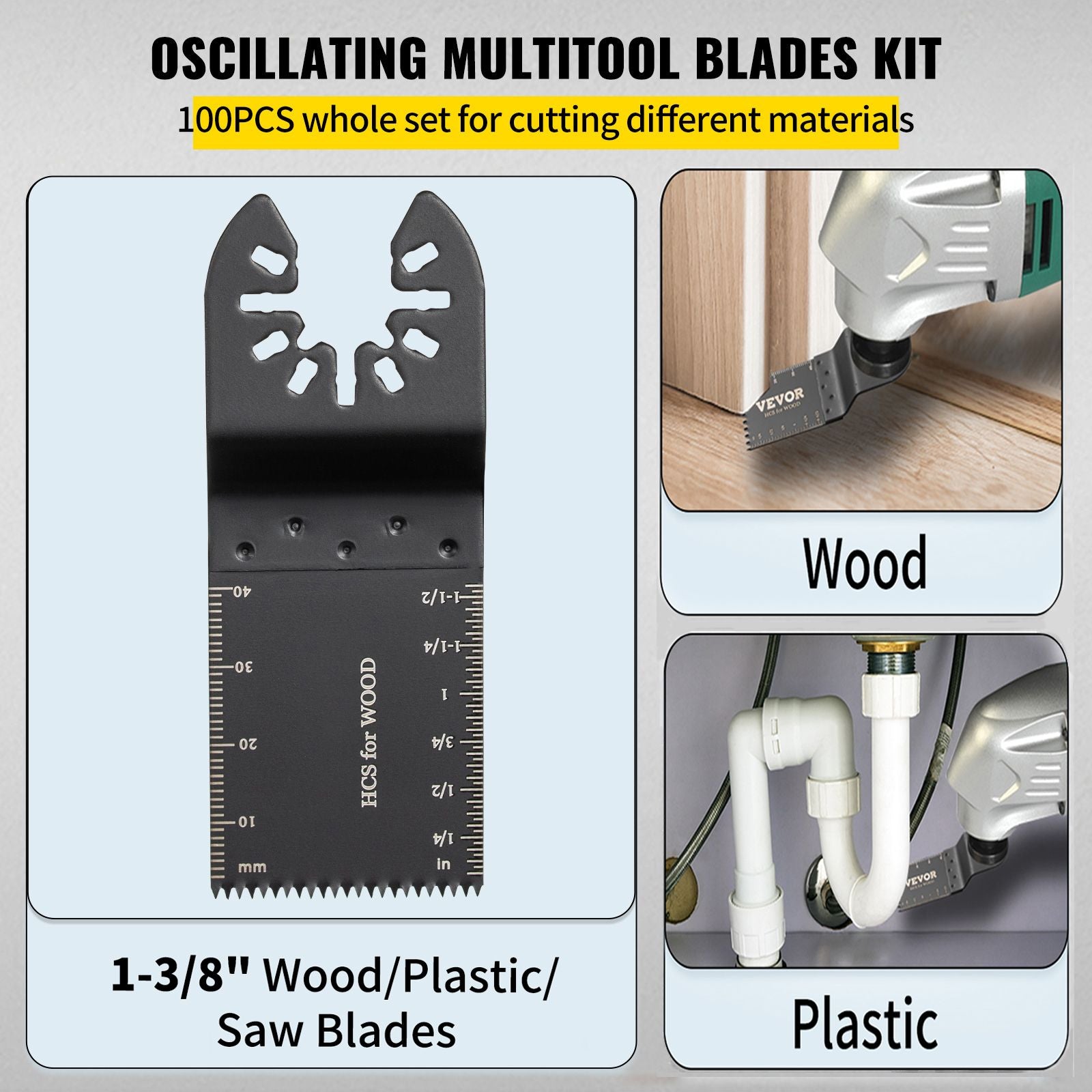 100PCS Oscillating Saw Blades Multitool Quick Release Wood Plastic Cutting Kit