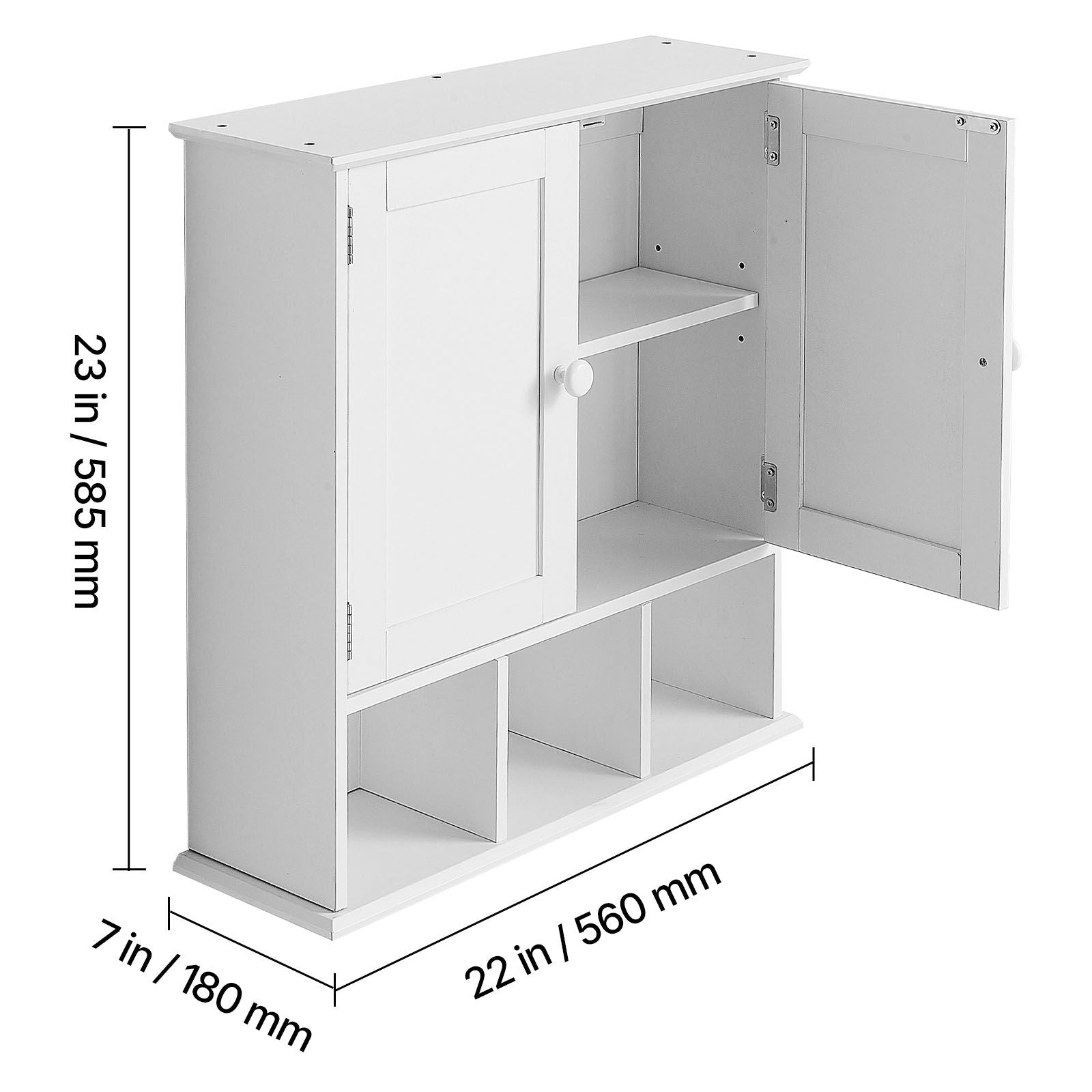 Bathroom Wall Cabinet, 2 Doors & Adjustable Shelf, Over the Toilet Storage Medicine Cabinet Wall Mounted, Hanging Organizer with Shelves & Open Partition for Laundry Room Kitchen Restroom, White