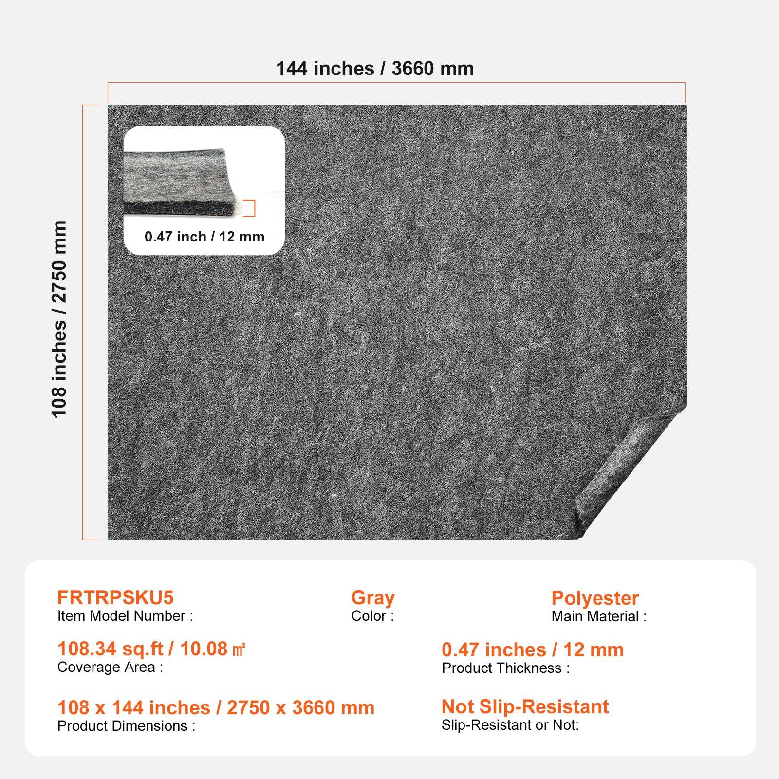 Rug Pad Gripper 9' x 12' Protective Carpet Pad 0.47