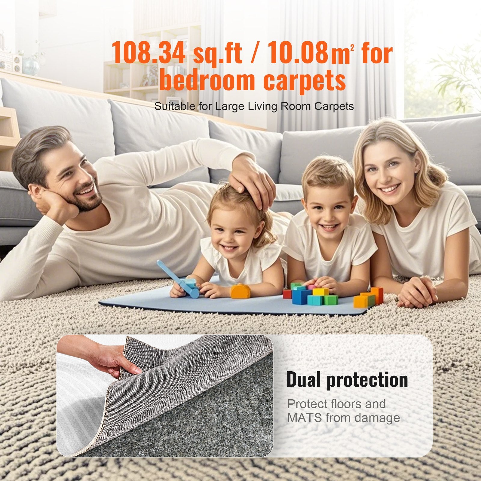 Rug Pad Gripper 9' x 12' Protective Carpet Pad 0.47