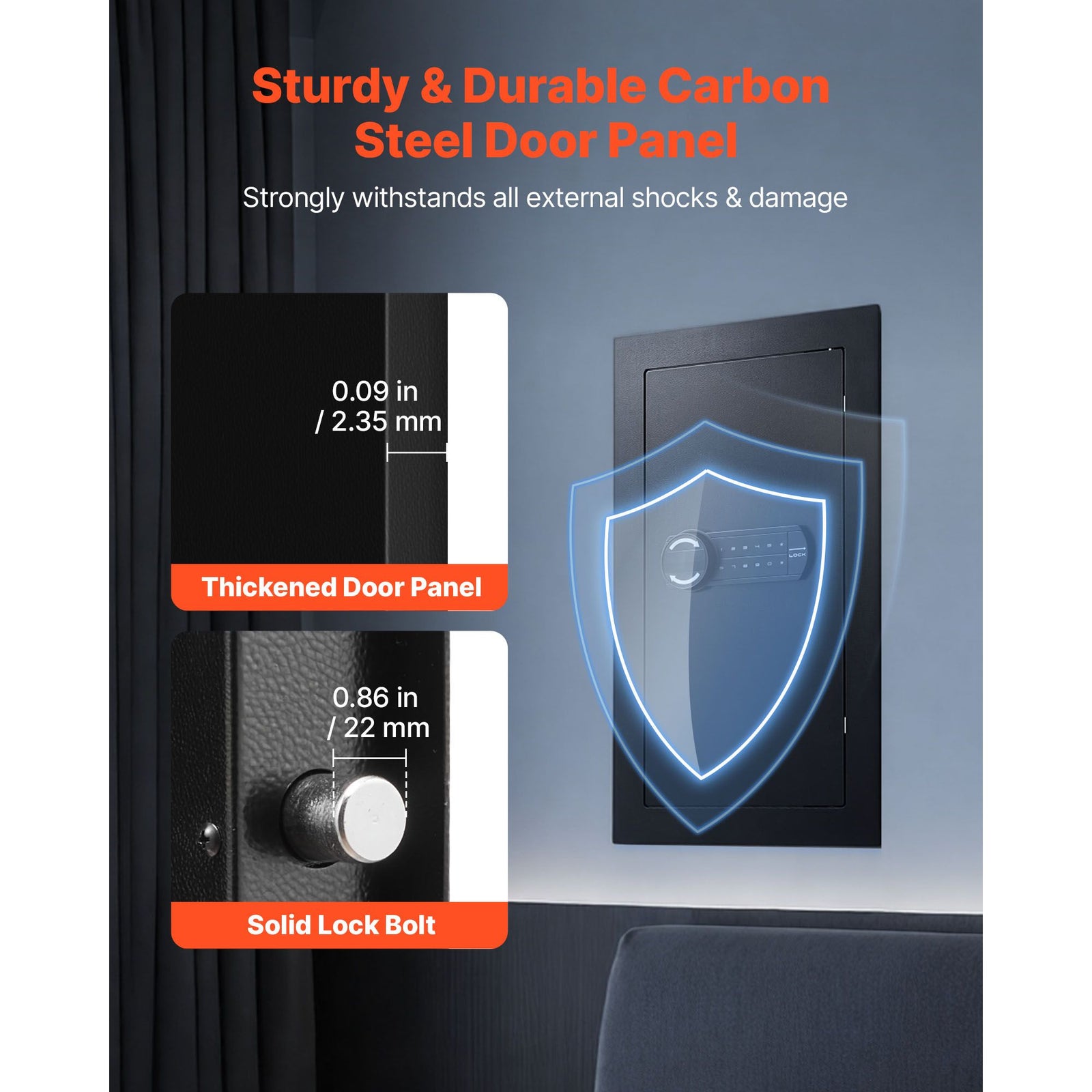 Wall Safe, 3-Tier Hidden Wall Mounted Safe with Password & Key, Q235 Cold-Rolled Steel In-Wall Box with LED Lighting, 2 Adjustable Shelves & 5 Key Holders for Money, Jewelry, Passport, Black