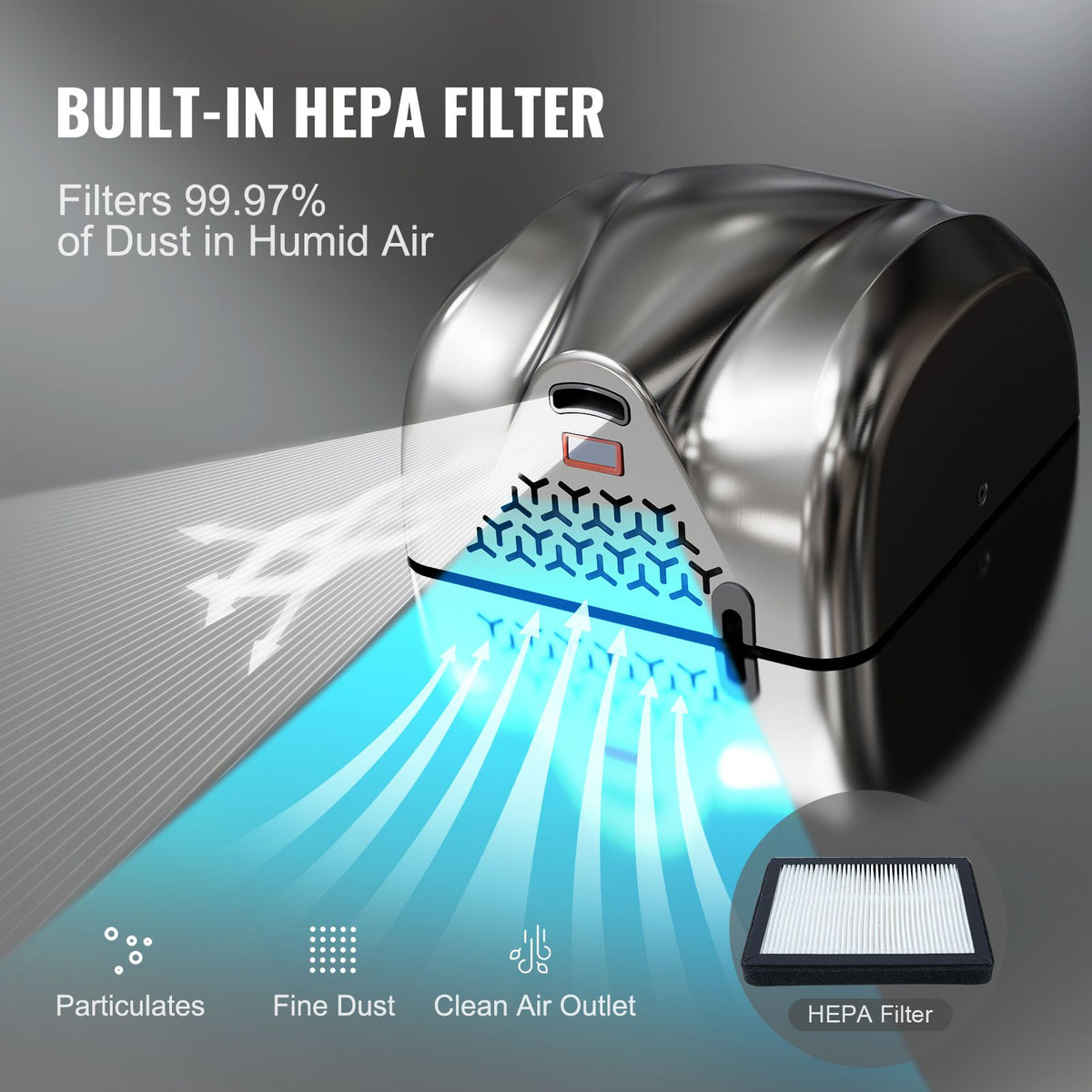 1800W Commercial Automatic Hand Dryer Stainless Steel High Speed HEPA