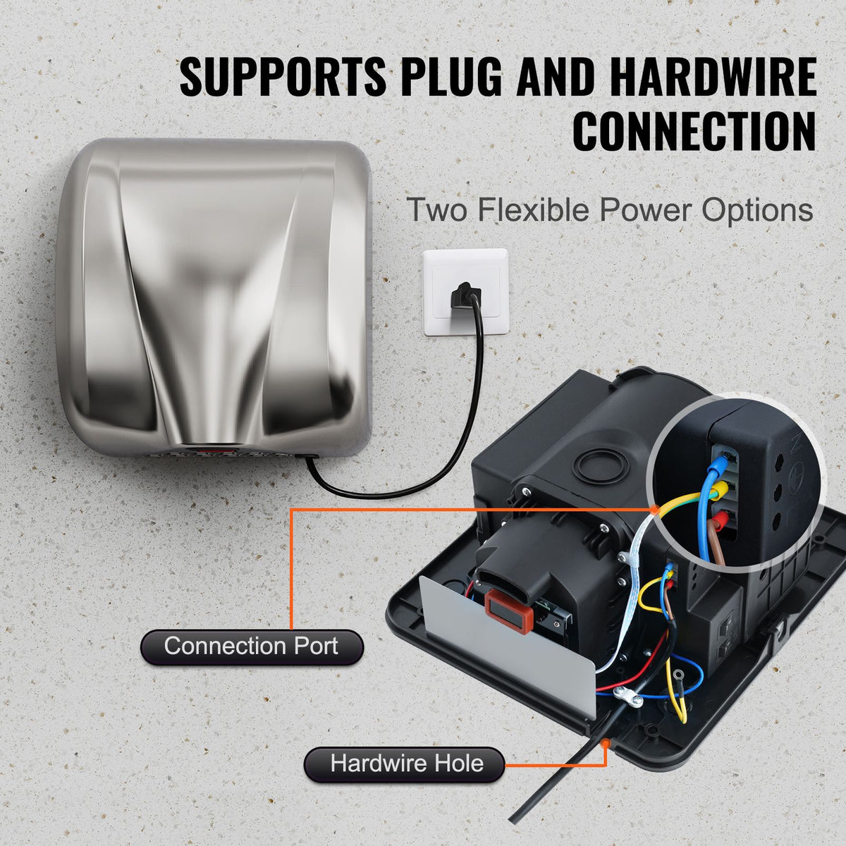 1800W Commercial Automatic Hand Dryer Stainless Steel High Speed HEPA
