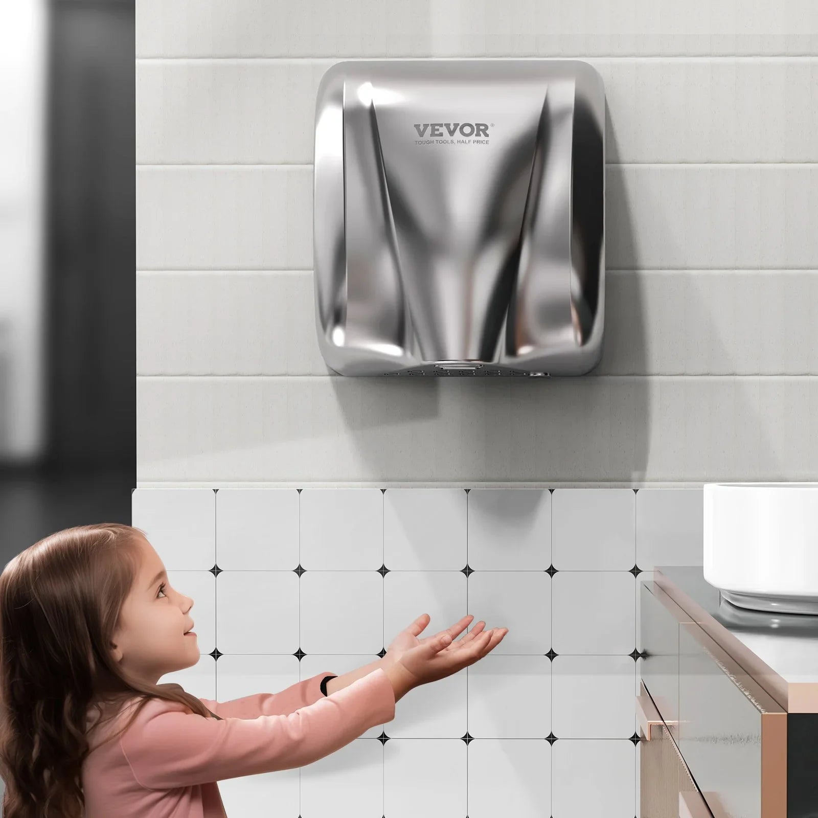 Heavy Duty Commercial Hand Dryer, 1800W Automatic High Speed Stainless Steel Warm Wind Hand Blower, 220V-240V Plug In/Hardwired Two Power Options, Compliant for Industry Business Restrooms