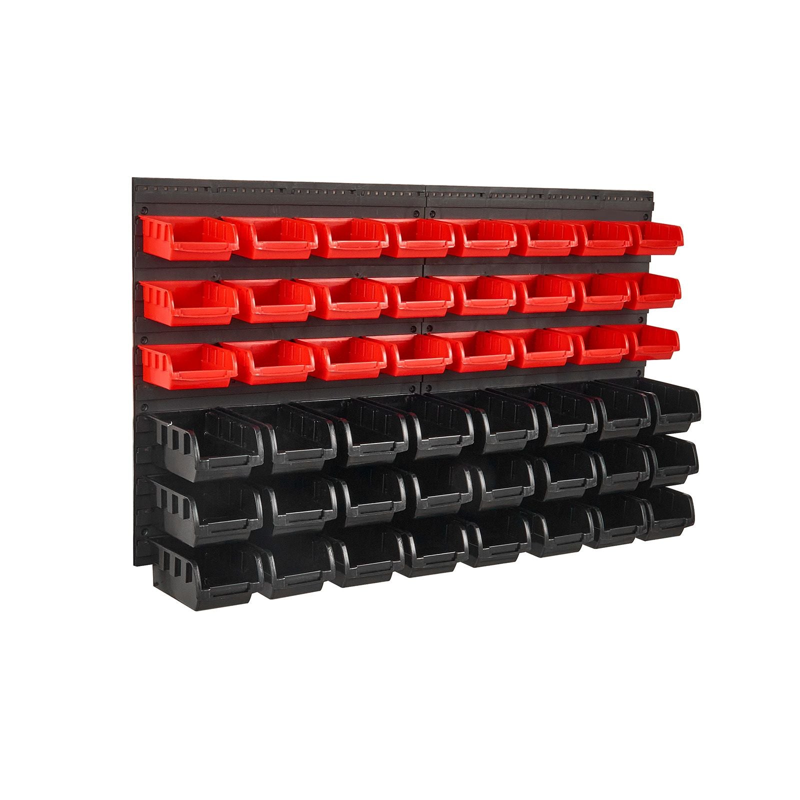 Wall Mounted Storage Bins, 48-Bin Parts Rack Organizer Garage Plastic Shop Tool with Wall Panels, Tool Organizer for Nuts, Bolts, Screws, Nails, Beads, Buttons, Other Small Parts, Black and Red