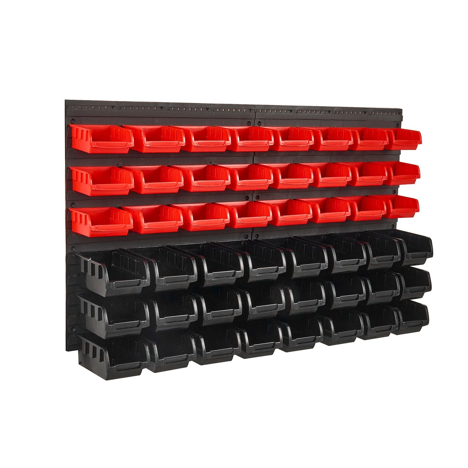 Wall Mounted Storage Bins, 48-Bin Parts Rack Organizer Garage Plastic Shop Tool with Wall Panels, Tool Organizer for Nuts, Bolts, Screws, Nails, Beads, Buttons, Other Small Parts, Black and Red