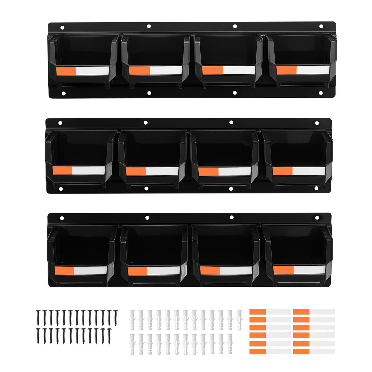 12PC Wall Mounted Storage Bins with Metal Rails Garage Organizer
