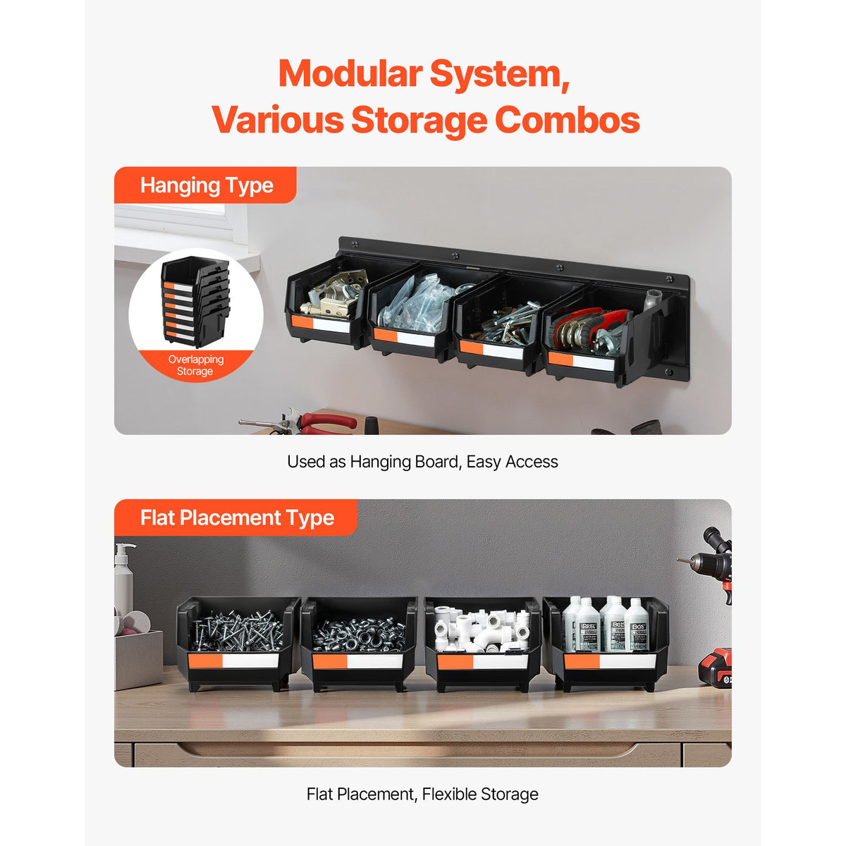 12PC Wall Mounted Storage Bins with Metal Rails Garage Organizer