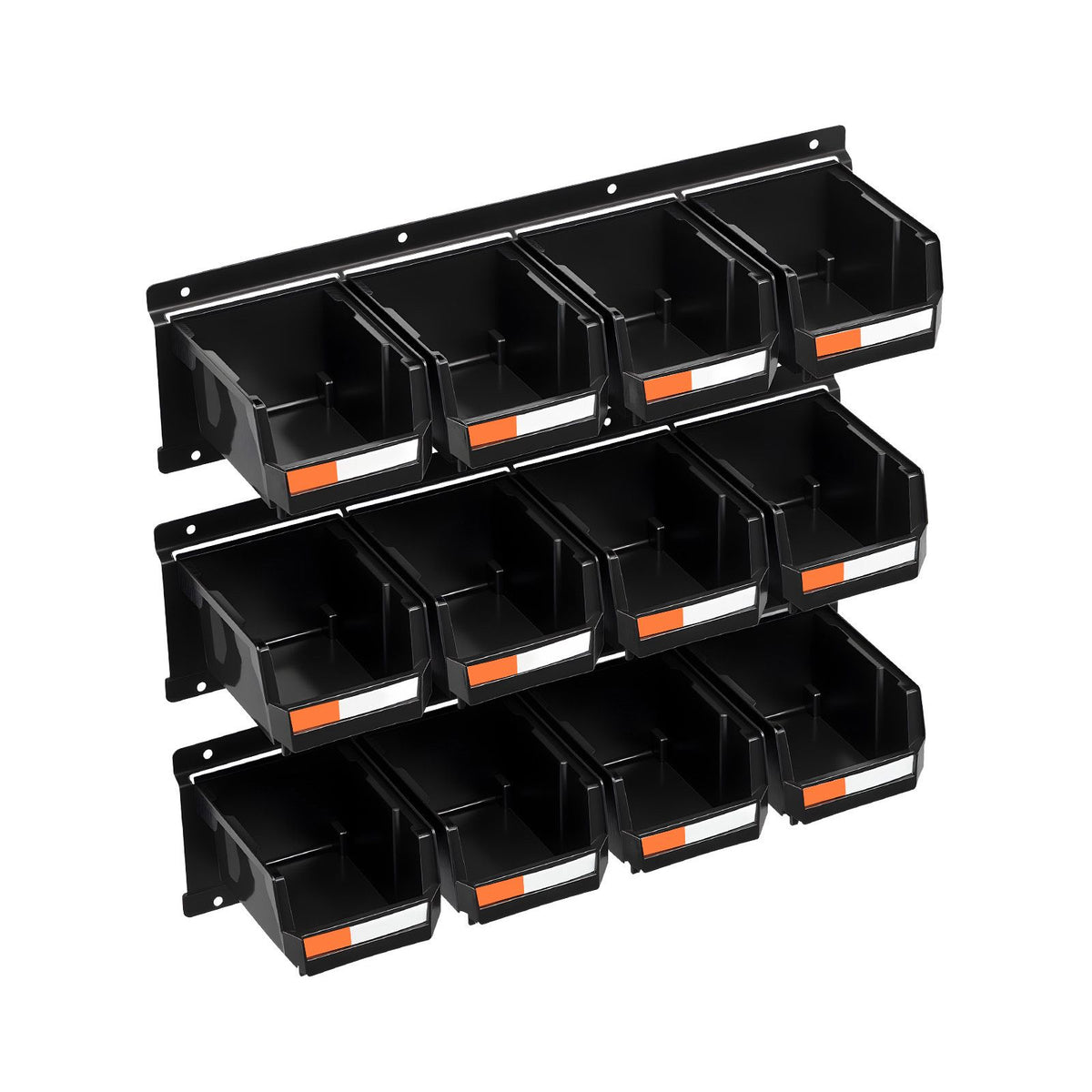 12PC Wall Mounted Storage Bins with Metal Rails Garage Organizer