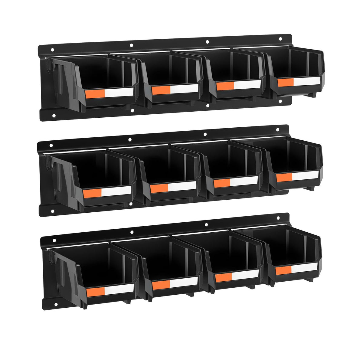 12PC Wall Mounted Storage Bins with Metal Rails Garage Organizer