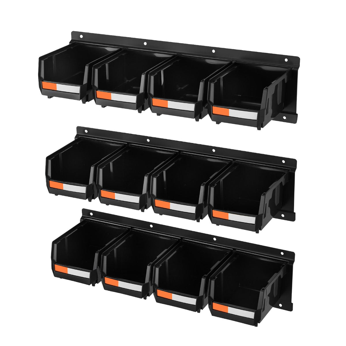 12PC Wall Mounted Storage Bins with Metal Rails Garage Organizer