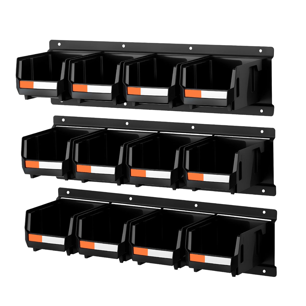 12PC Wall Mounted Storage Bins with Metal Rails Garage Organizer