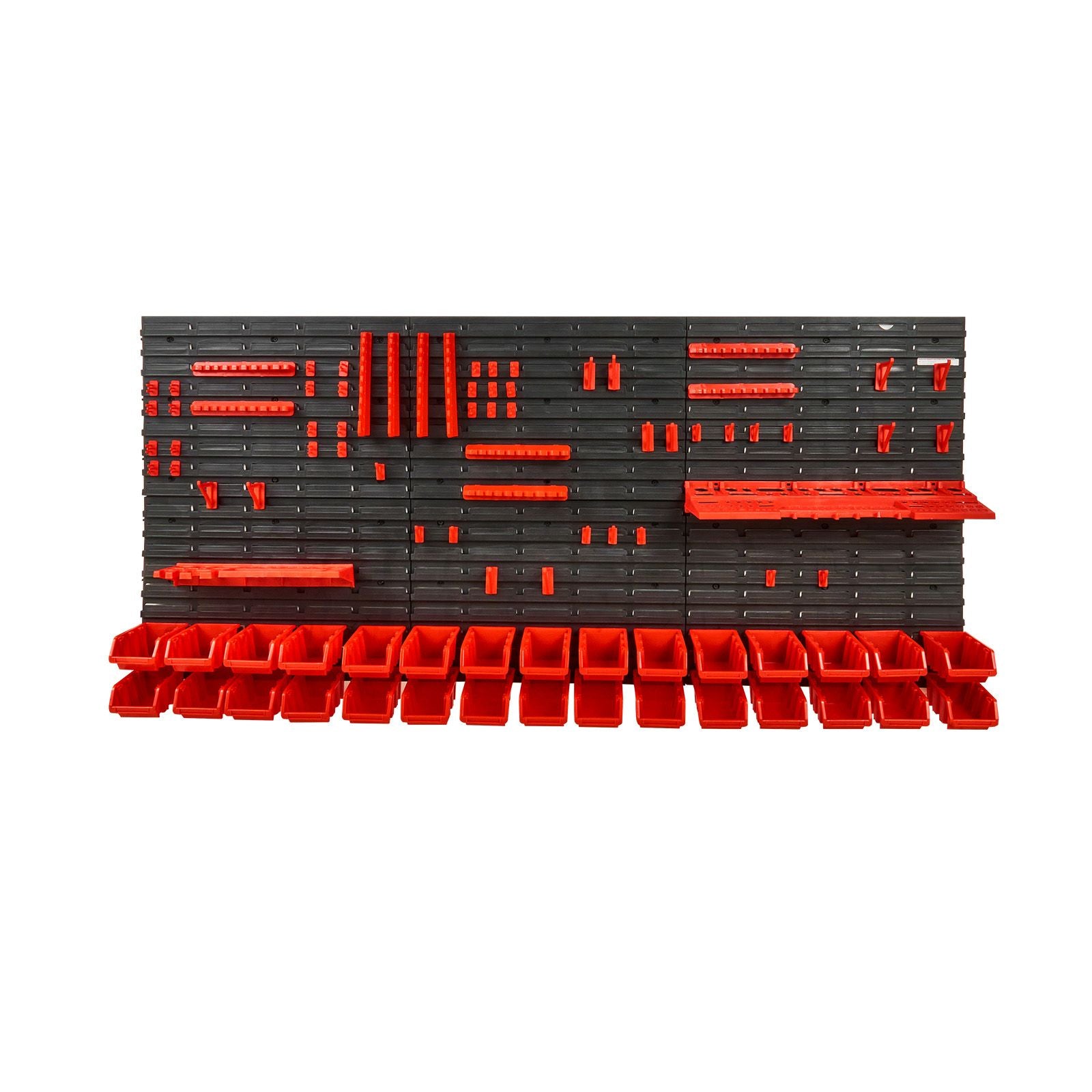 30 Bin Wall Mounted Parts Organizer Garage Storage Rack with Hooks Black Red