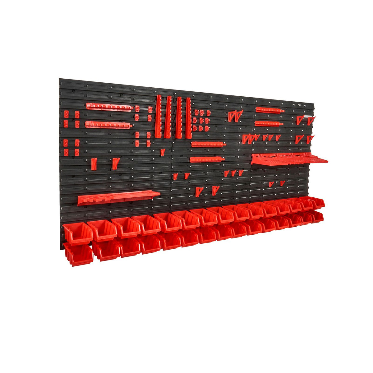 30 Bin Wall Mounted Parts Organizer Garage Storage Rack with Hooks Black Red
