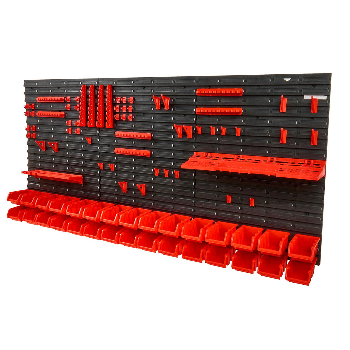30 Bin Wall Mounted Parts Organizer Garage Storage Rack with Hooks Black Red
