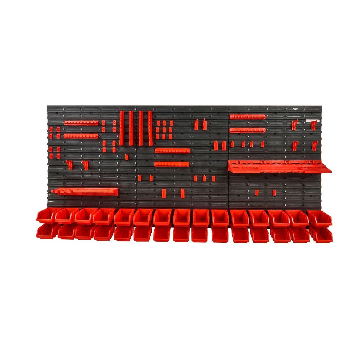 30 Bin Wall Mounted Parts Organizer Garage Storage Rack with Hooks Black Red