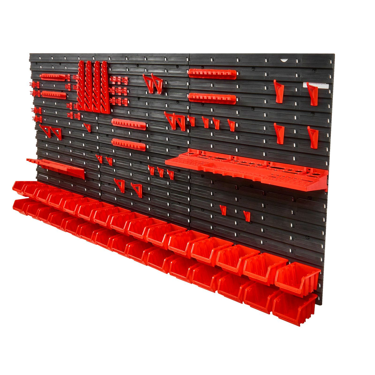 30 Bin Wall Mounted Parts Organizer Garage Storage Rack with Hooks Black Red