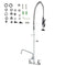 Commercial Faucet with Pre-Rinse Sprayer, 47" Height, 8" Center, 12" Swing Spout, Wall Mount Kitchen Sink Faucet, Brass Constructed Device with Pull Down Spray, for 1/2/3 Compartment Sink